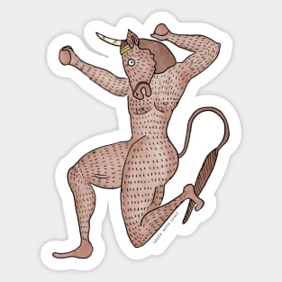 Minotaur dancing by Greek Myth Comix Sticker